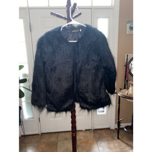 NWOT LANSHIFEI BLACK MEDIUM LENGTH FAUX FUR JACKET SIZE XL
